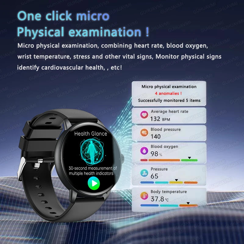 2026 New Professional Health Smart Watch Health Blood oxygen Pressure Uric Acid Blood lipid ECG Sports Call watch For Man Women - Clear Quartz Market