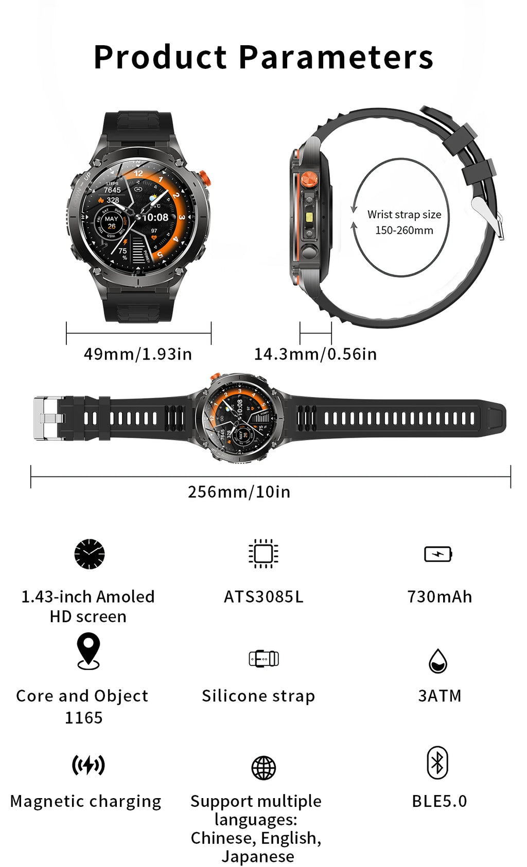 2025 For Huawei Stratos 4 GPS Smartwatch 1.43"AMOLED HD Screen Compass Barometric Altimeter Flashlight Voice Calling Smart Watch