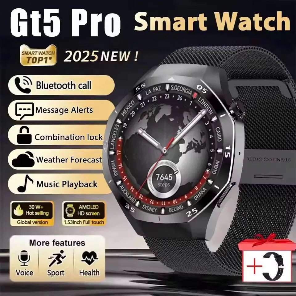 Gt5 Pro 2025 New Smart Watch Men's 1.52 HD Screen Bluetooth Talk Heart Rate Monitor Men Women NFC Outdoor Sports Smart Watch