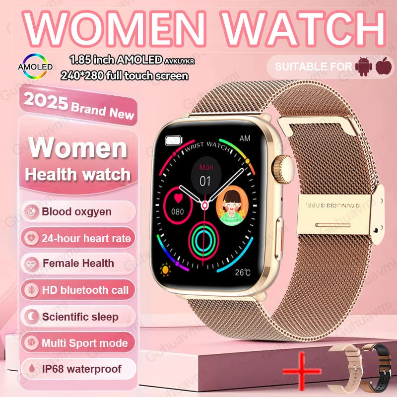 2025 New Genuine NFC Smat Watch For Men 1.85"AMOLED Screen Blood Pressure Heart Rate Female Health Waterproof Smarwatches Ladies