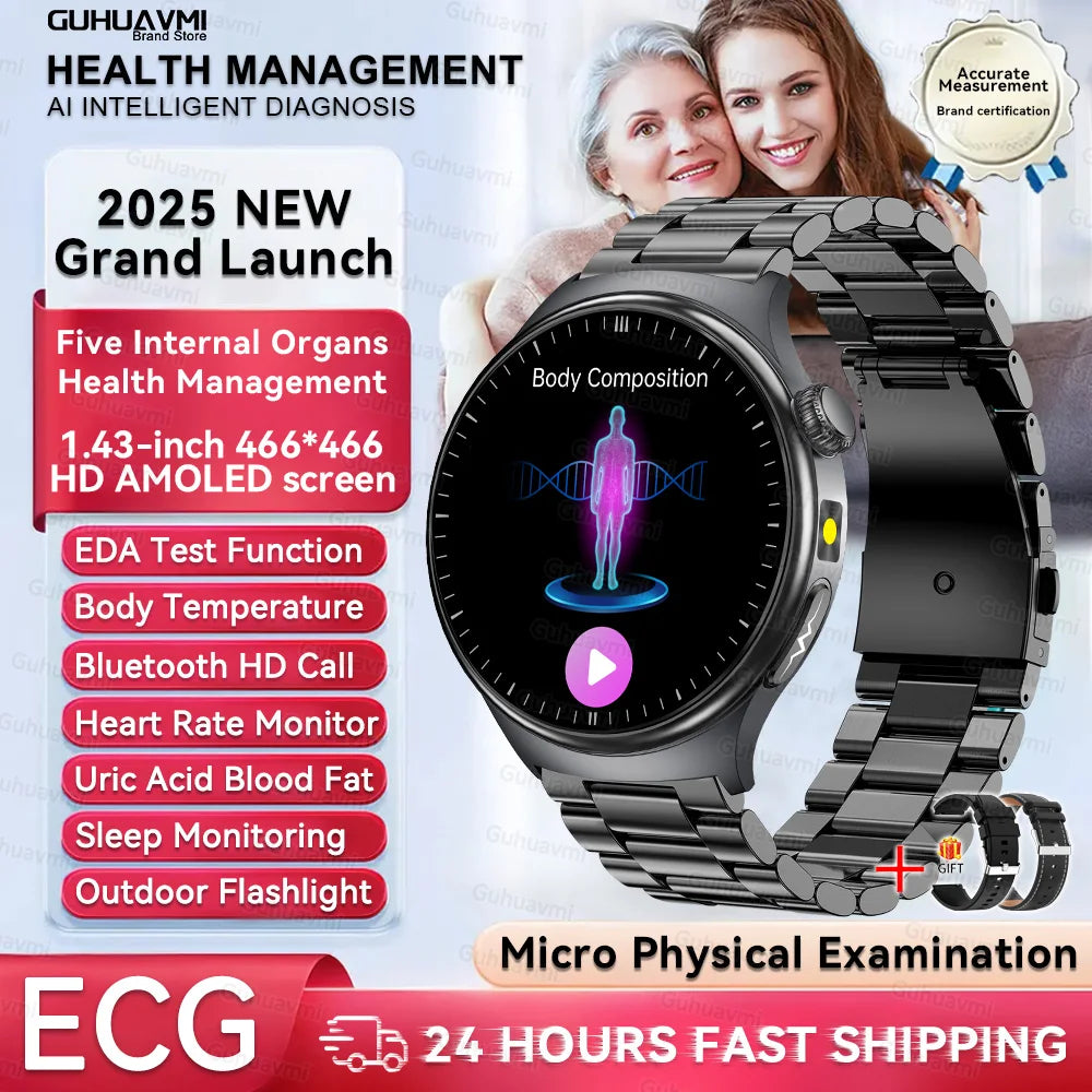 2025New Micro Physical Examination Smart Watch For Men Uric Acid Body Fat Five Organ Health Watches Bluetooth Call SmartBracelet