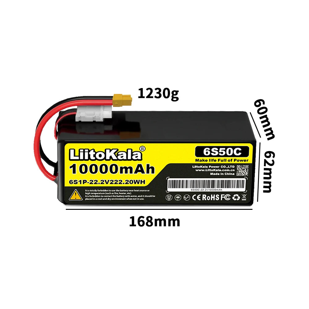 22.2V 50C 60C 80C 100C 6S 6000mAh 10000mAh 12000mAh 16000mAh Lithium Polymer Battery with XT60 X90 Plug, Suitable for Drones