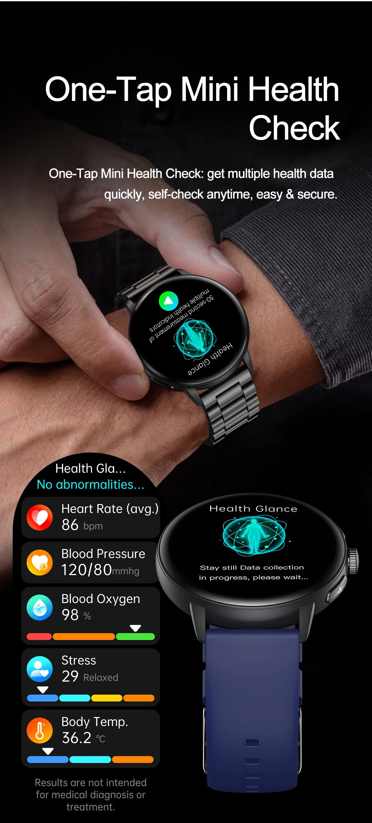 2026 New Professional Health Smart Watch Health Blood oxygen Pressure Uric Acid Blood lipid ECG Sports Call watch For Man Women - Clear Quartz Market