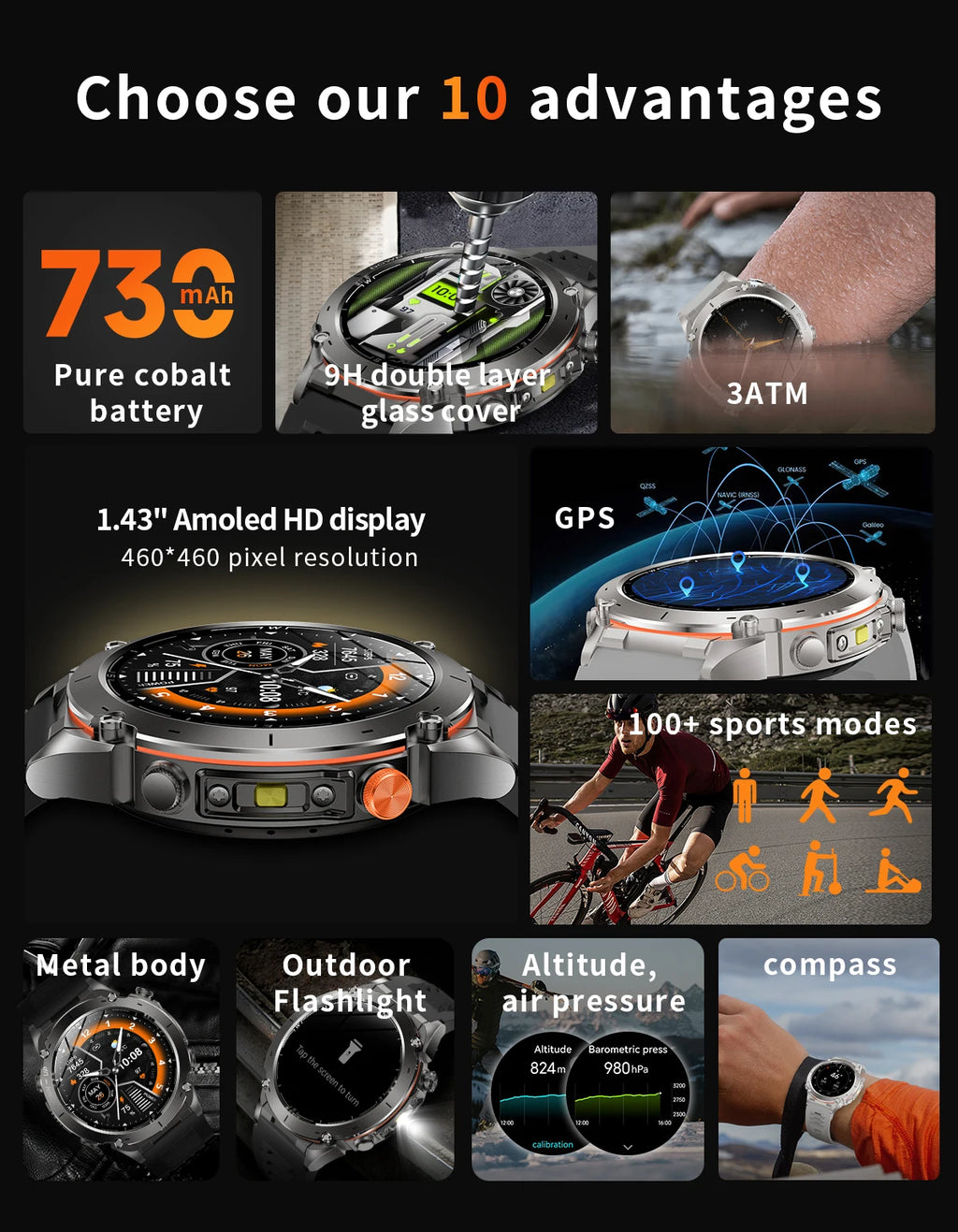 2025 For Huawei Stratos 4 GPS Smartwatch 1.43"AMOLED HD Screen Compass Barometric Altimeter Flashlight Voice Calling Smart Watch