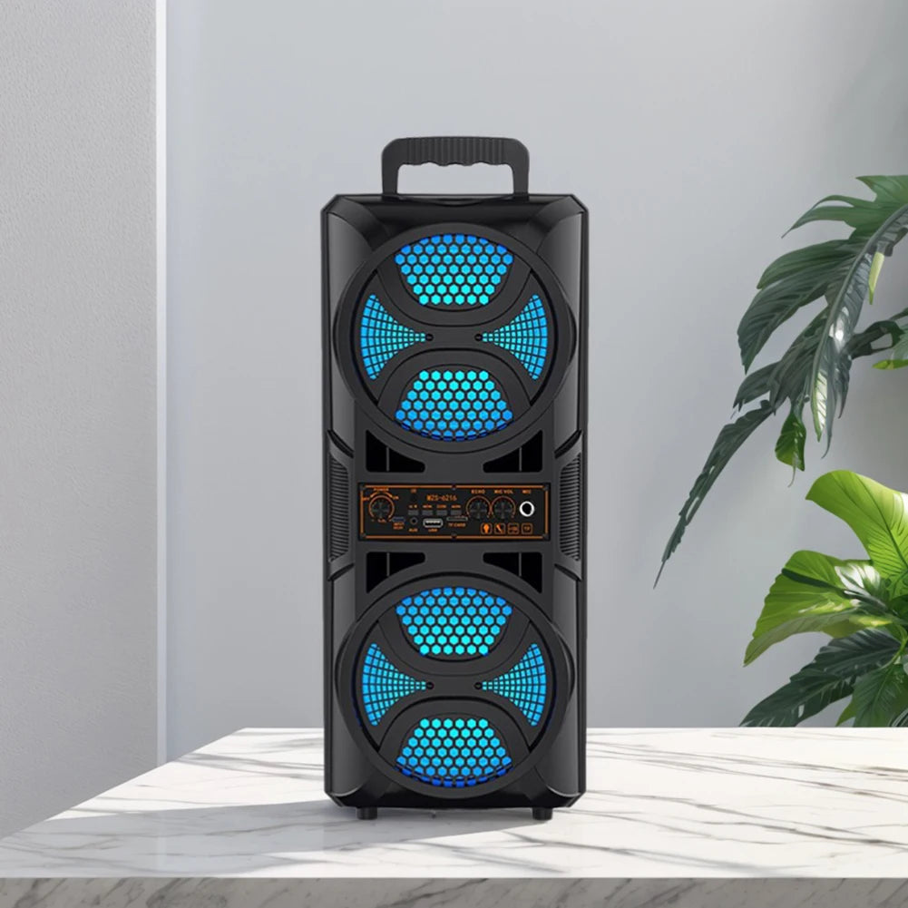 BT Speaker Portable Speaker with 6.5in Subwoofer Deep Bass LED Lights Support USB/TF/AUX/FM/BT/MIC Long Playtime for BBQ Party