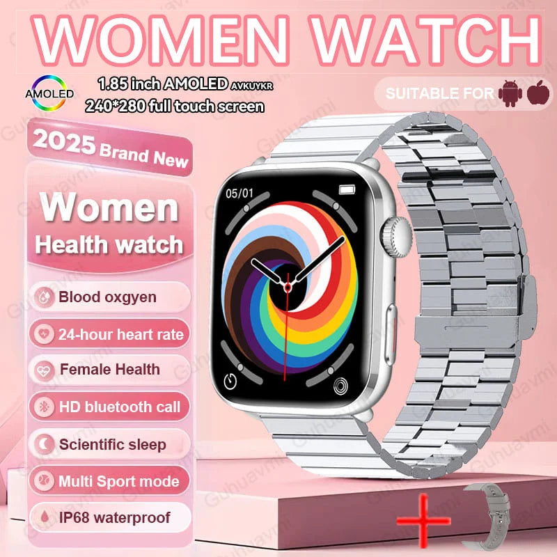 2025 New Genuine NFC Smat Watch For Men 1.85"AMOLED Screen Blood Pressure Heart Rate Female Health Waterproof Smarwatches Ladies