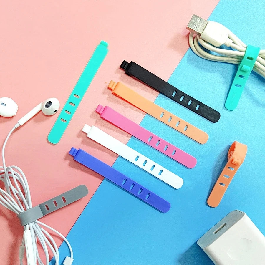 4/12/20PCS Cable Organizer Ties Clip Charger Cord Management Silicone Wire Manager Mouse Charging Cable Data Line Winder Straps - Clear Quartz Market