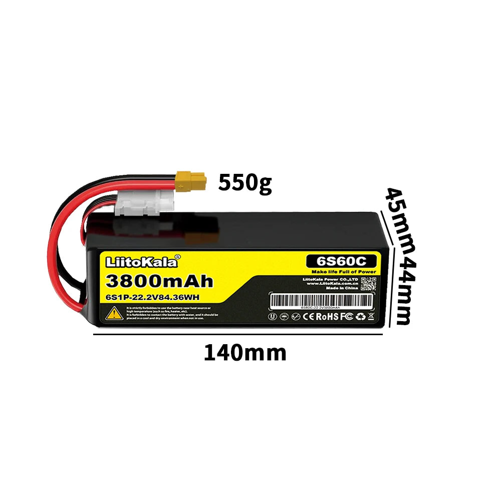 22.2V 50C 60C 80C 100C 6S 6000mAh 10000mAh 12000mAh 16000mAh Lithium Polymer Battery with XT60 X90 Plug, Suitable for Drones