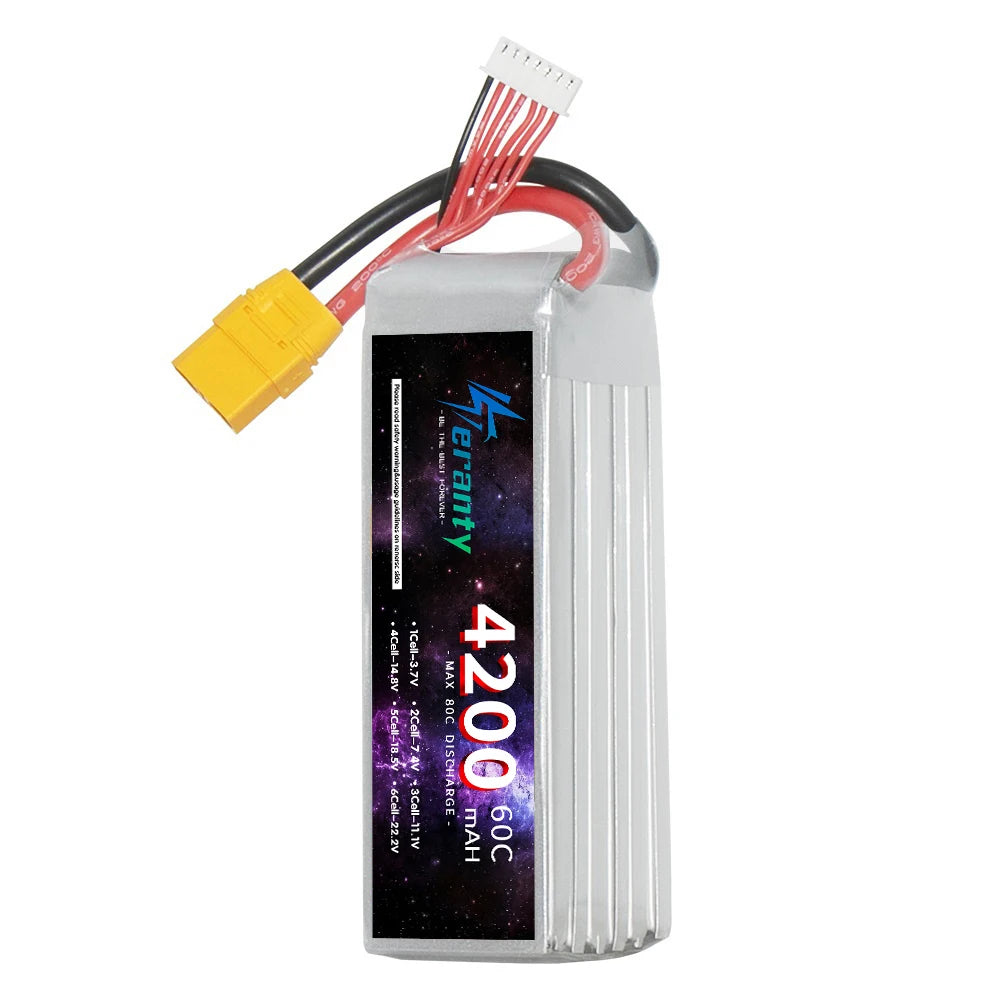 Teranty Lipo Battery 4200mAh 6S 22.2V 60C For Aircraft Model Drone Quadcopter High Power With DeansT XT60 XT90 TRX Connector