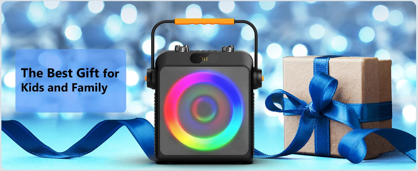 T19-T Karaoke machine with 2 wireless microphones, black Karaoke speakers with bass/treble adjustment