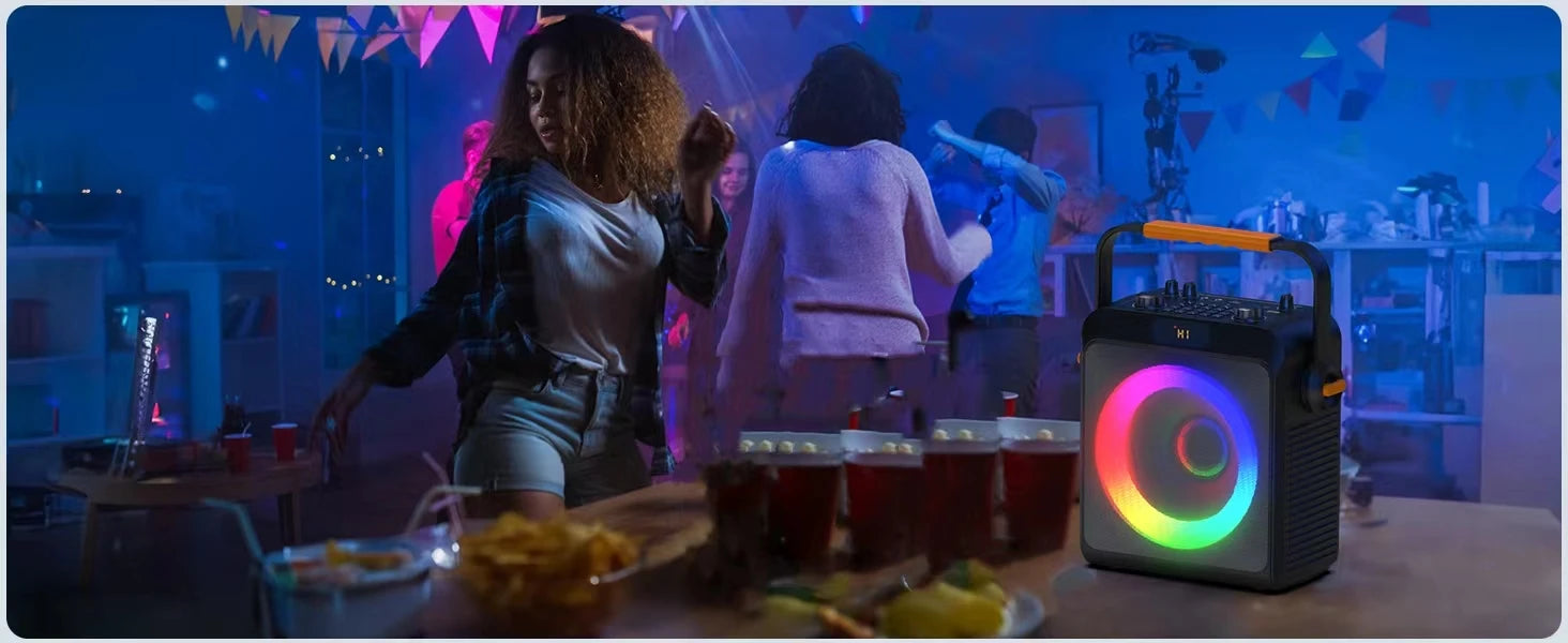 T19-T Karaoke machine with 2 wireless microphones, black Karaoke speakers with bass/treble adjustment