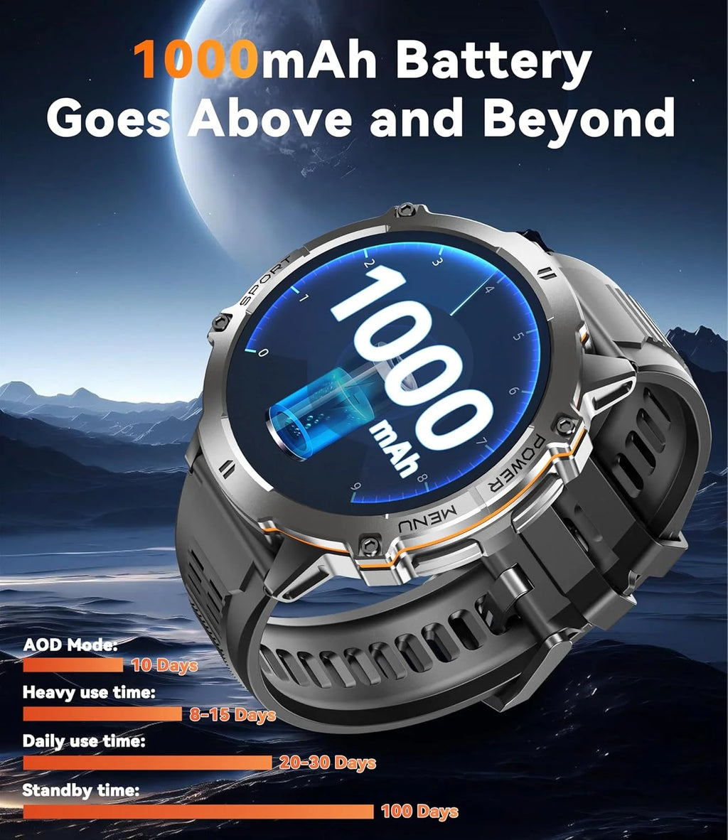 OUKITEL BT13 SmartWatch for Men 1.73" AMOLED 1000mAh, AI ChatGPT Bluetooth Calls Blood Oxygen Health Monitoring Fitness Watch