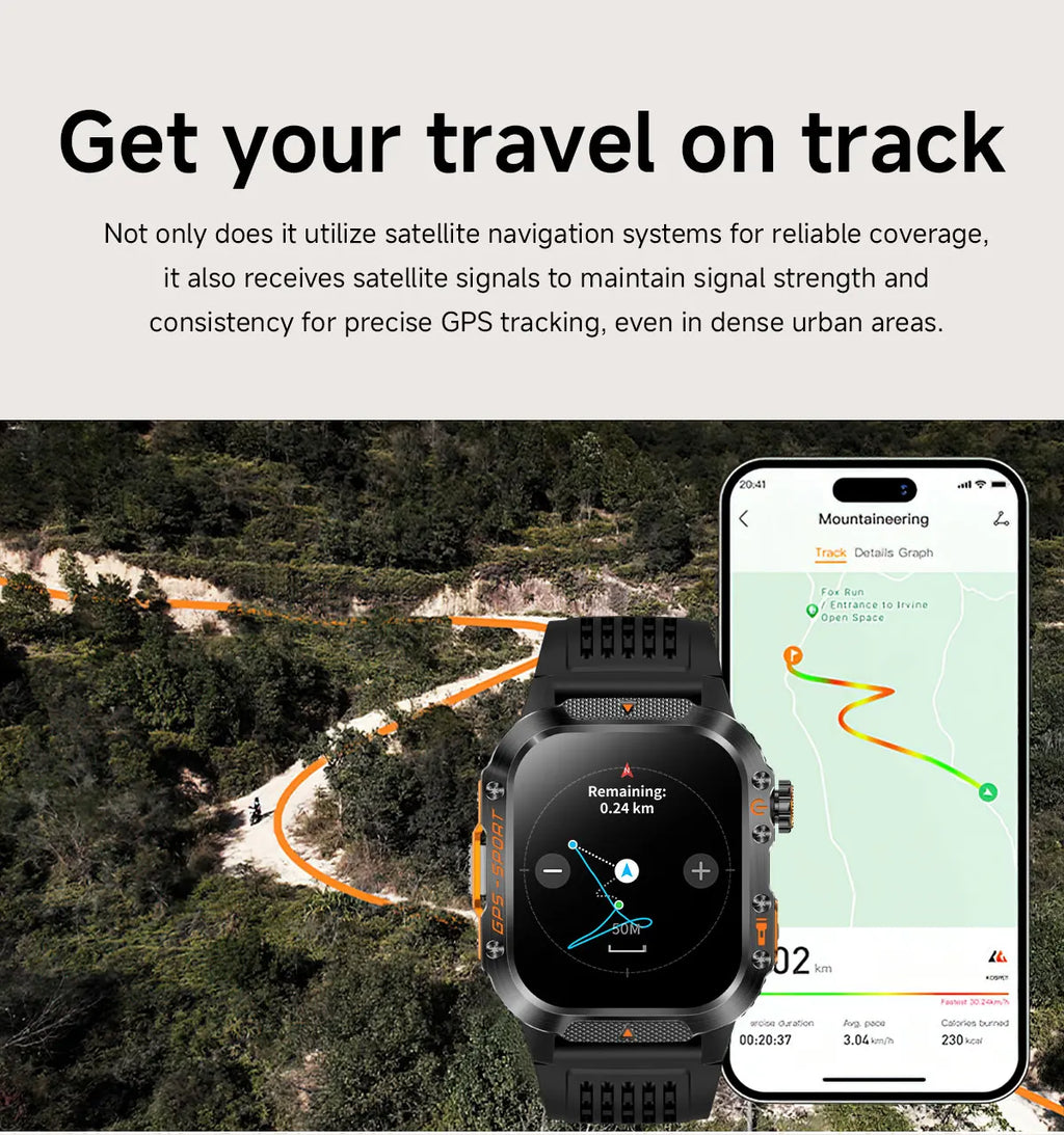 New Military Outdoor Sports GPS Smart Watch Men Built-in GPS Compass 10ATM Waterproof Swim Heart rate Bluetooth Call SmartWatch