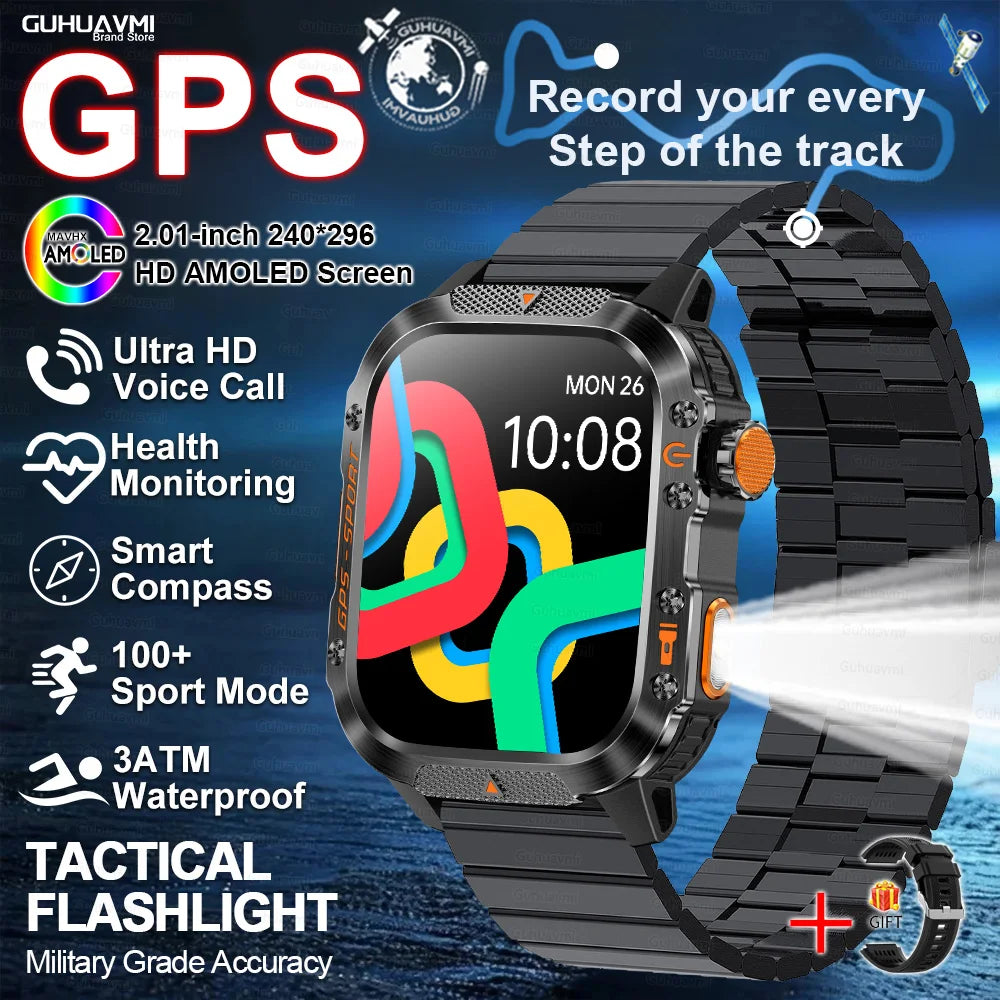 New Military Outdoor Sports GPS Smart Watch Men Built-in GPS Compass 10ATM Waterproof Swim Heart rate Bluetooth Call SmartWatch