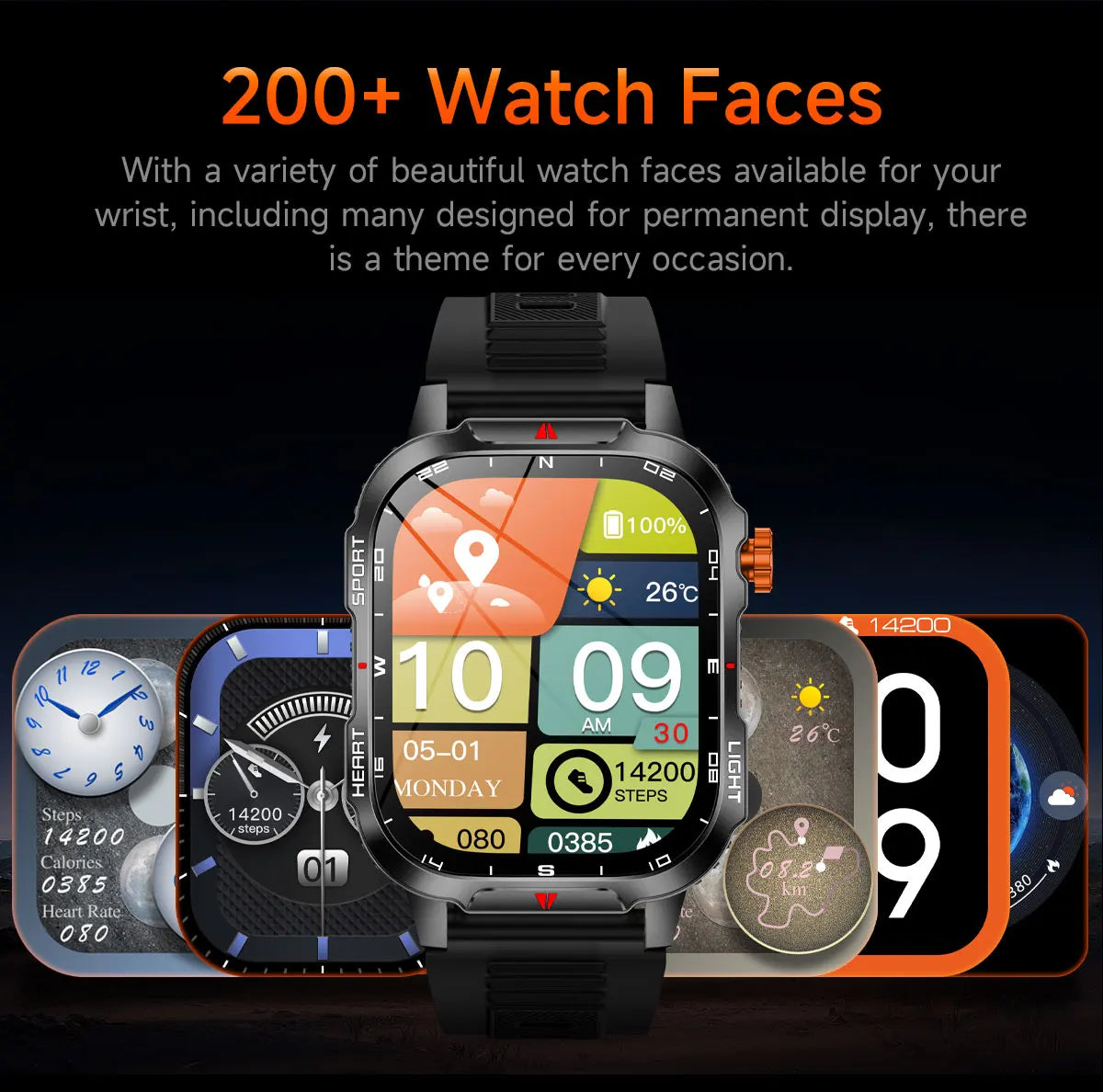 2025 Global Hiking Smartwatch 2.01''Screen 1100mAh Battery LED Light Compass IP68 Voice Assistant Outdoor Sport  Fitness Watch