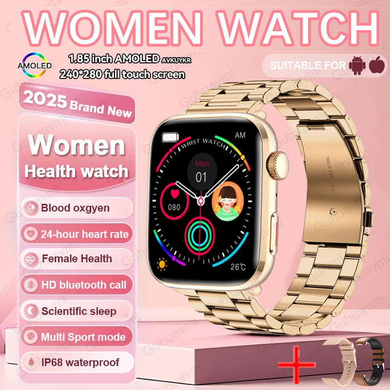 2025 New Genuine NFC Smat Watch For Men 1.85"AMOLED Screen Blood Pressure Heart Rate Female Health Waterproof Smarwatches Ladies