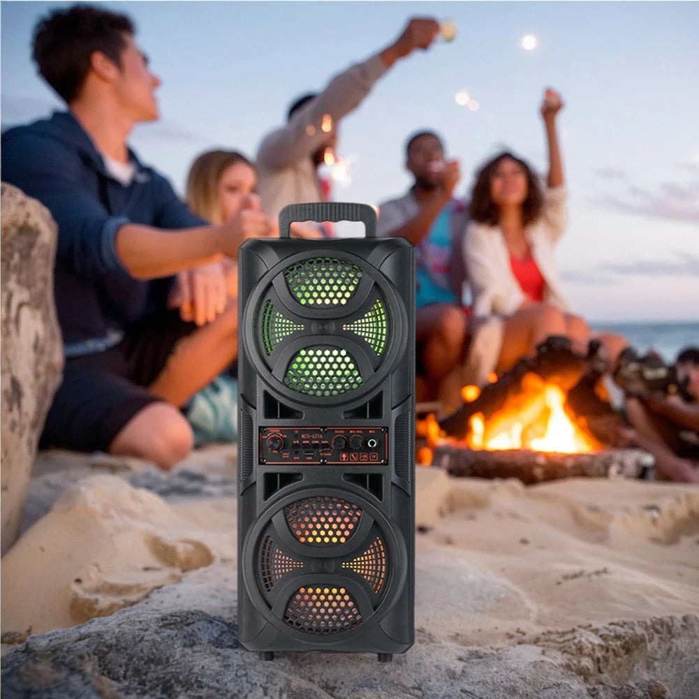 BT Speaker Portable Speaker with 6.5in Subwoofer Deep Bass LED Lights Support USB/TF/AUX/FM/BT/MIC Long Playtime for BBQ Party