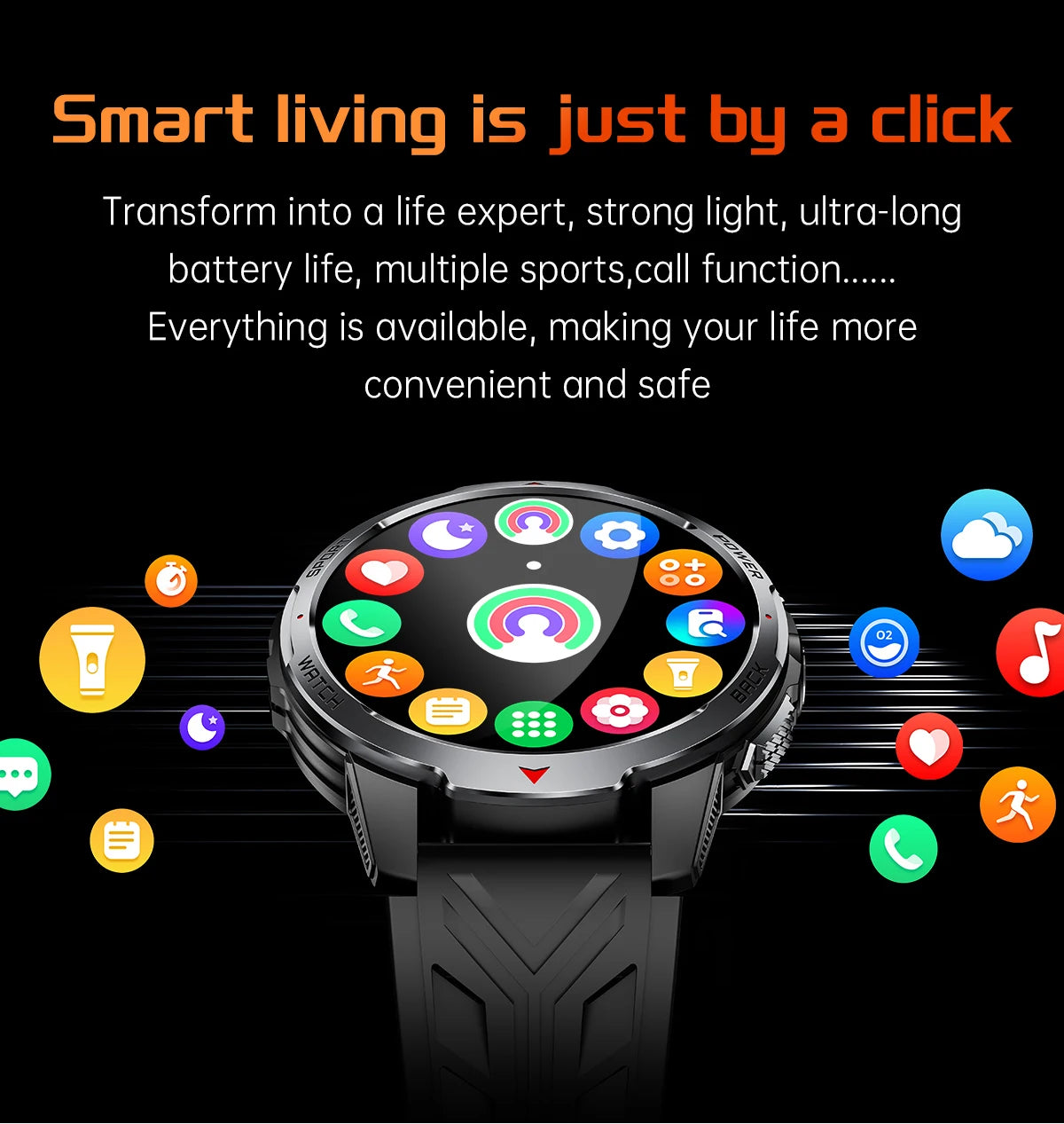 LIGE 1.7“ HD Screen LED Flashlight Outdoor Sports Smart Watch 2025 New 1100mAh Battery Compass 3ATM Waterproof SmartWatch Men