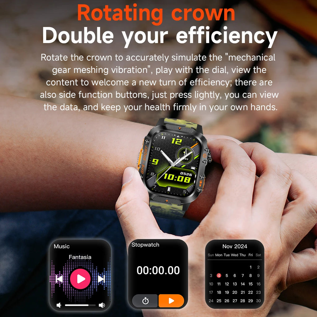 New Smart Watch Built-in Dual-frequency GPS Wireless Call 3ATM Waterproof  LED Flashlight Compass Men's Outdoor Sport Smartwatch