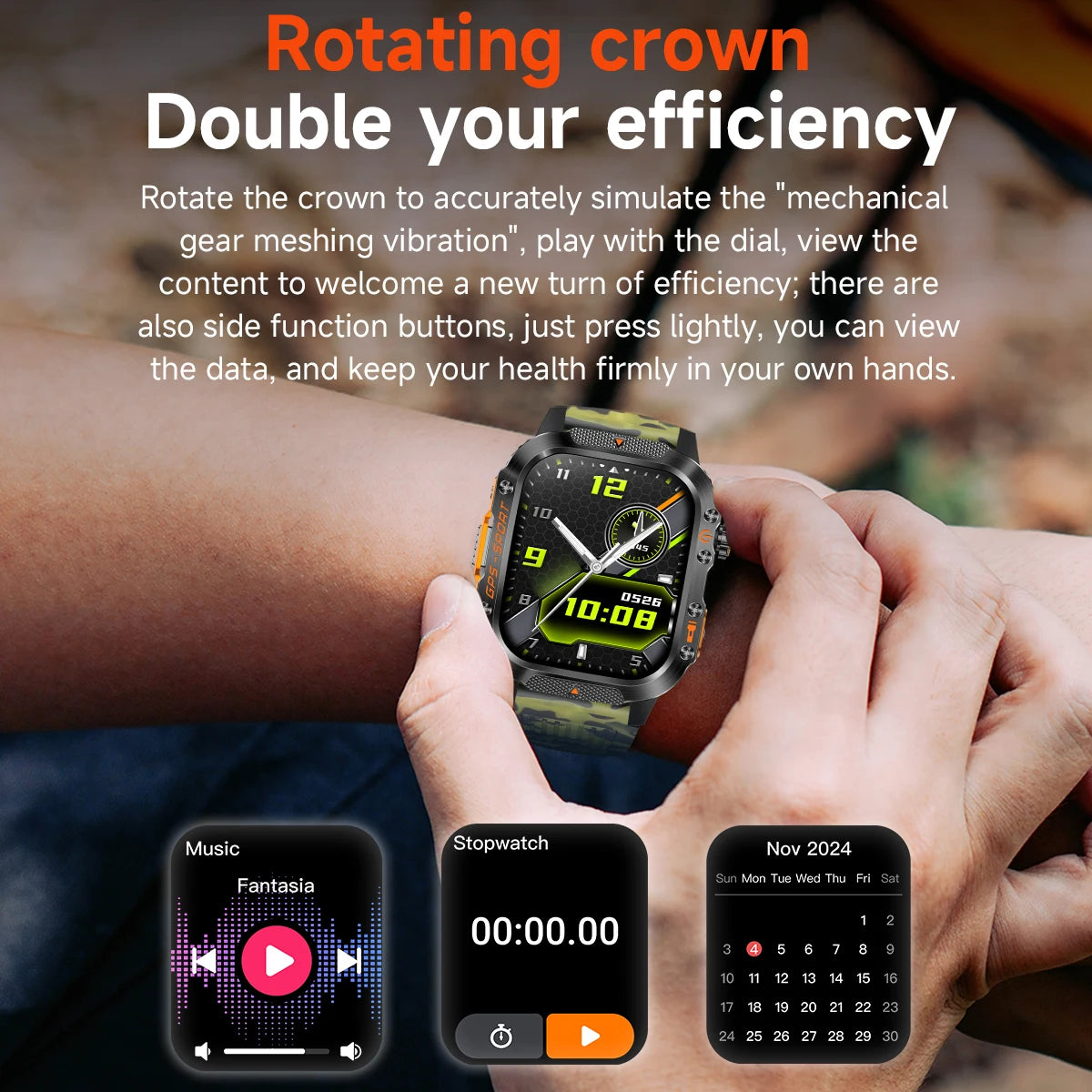 New Smart Watch Built-in Dual-frequency GPS Wireless Call 3ATM Waterproof  LED Flashlight Compass Men's Outdoor Sport Smartwatch