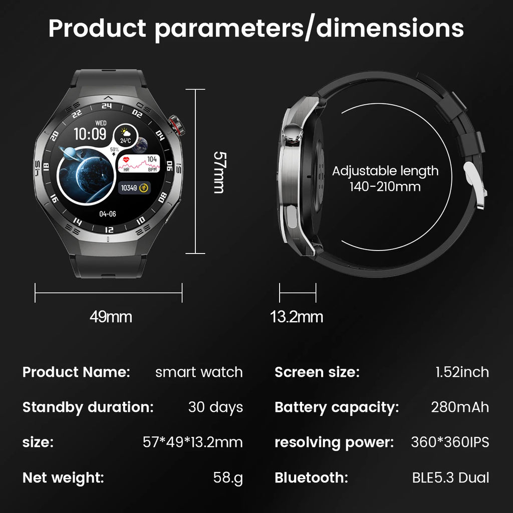 Gt5 Pro 2025 New Smart Watch Men's 1.52 HD Screen Bluetooth Talk Heart Rate Monitor Men Women NFC Outdoor Sports Smart Watch