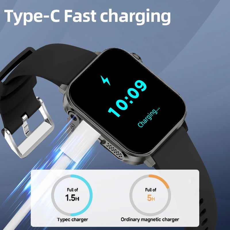 LIGE Type-C Fast Charging Smart Watch Men Women Bluetooth Call Watches LED Flashlight Waterproof Sports Fitness Smartwatch 2025 - Clear Quartz Market