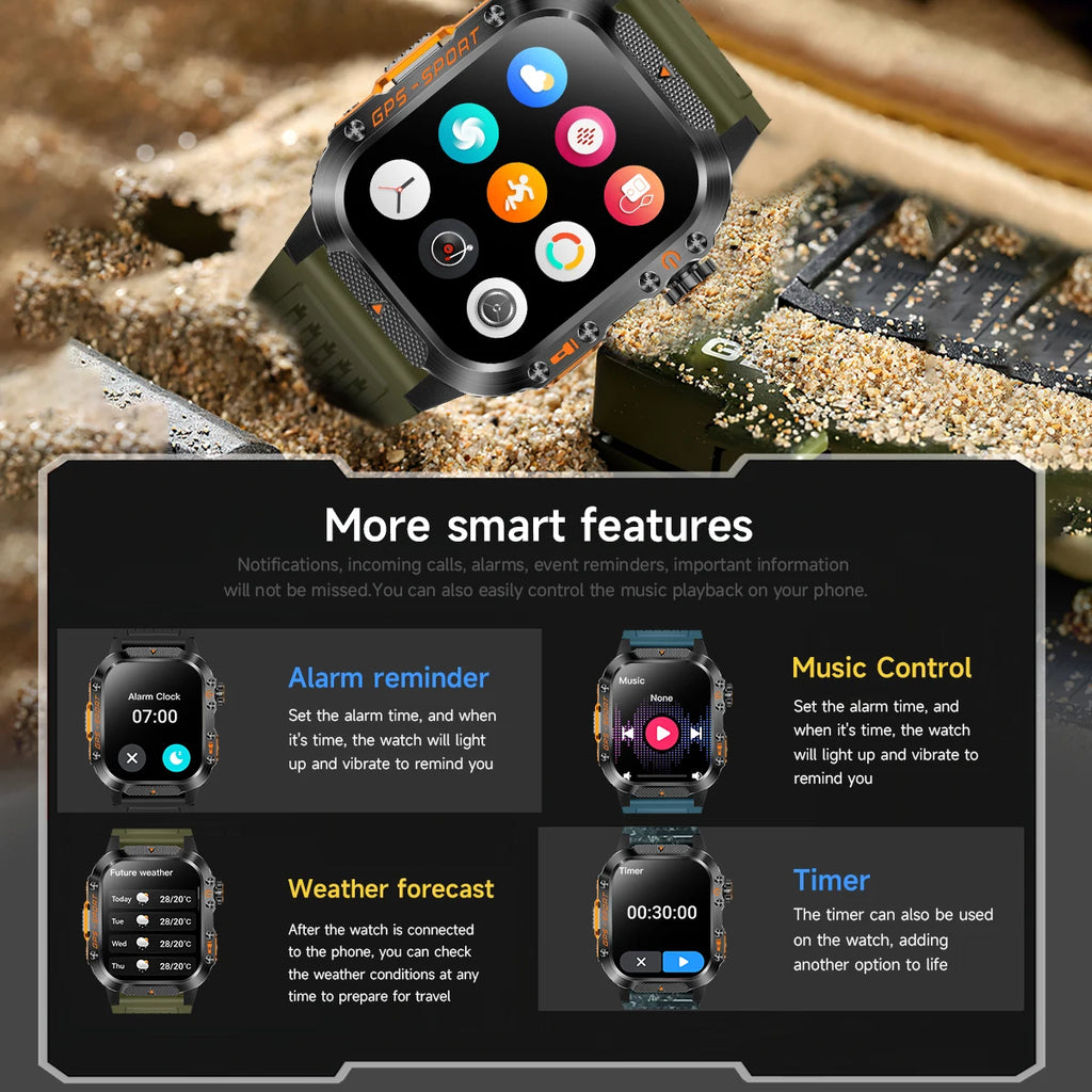 New Smart Watch Built-in Dual-frequency GPS Wireless Call 3ATM Waterproof  LED Flashlight Compass Men's Outdoor Sport Smartwatch