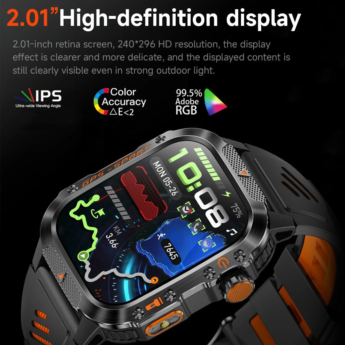 New Smart Watch Built-in Dual-frequency GPS Wireless Call 3ATM Waterproof  LED Flashlight Compass Men's Outdoor Sport Smartwatch