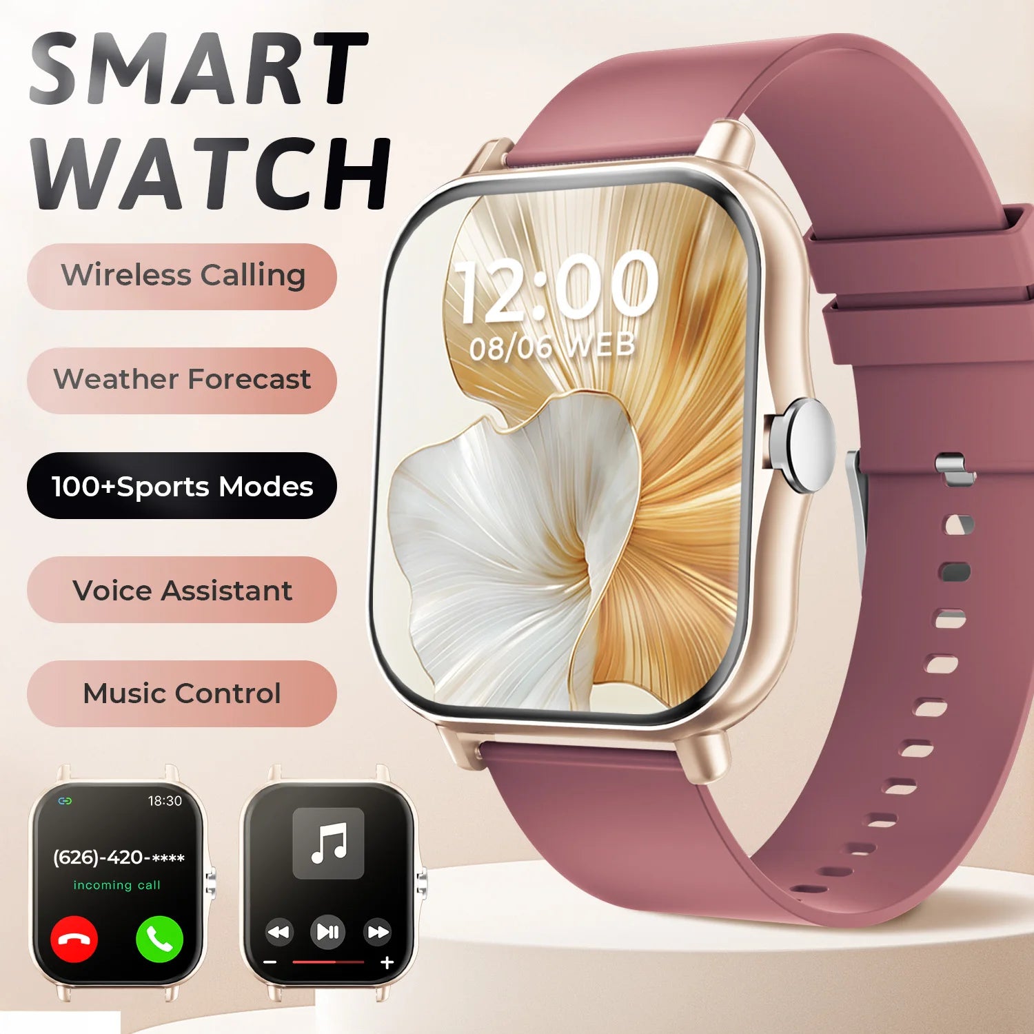 SIMSONLAB New Smart Watch Bluetooth Call Fitness Tracker Heart Rate Sleep Record Outdoor Sport Watch for Android/IOS Men Women - Clear Quartz Market