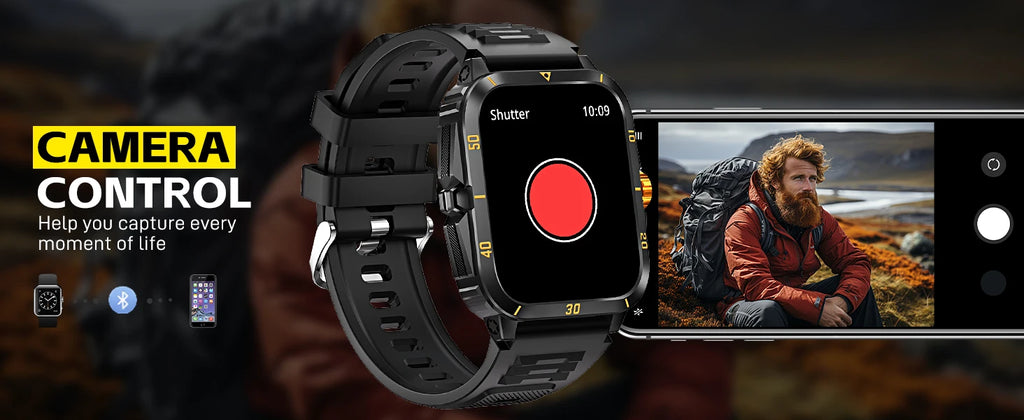 EIGIIS Smart Watch 3ATM Waterproof 1.96" IPS Screen Military KT71 Men 100+ Sport Mode Heart Rate Blood Pressure Bluetooth Call - Clear Quartz Market