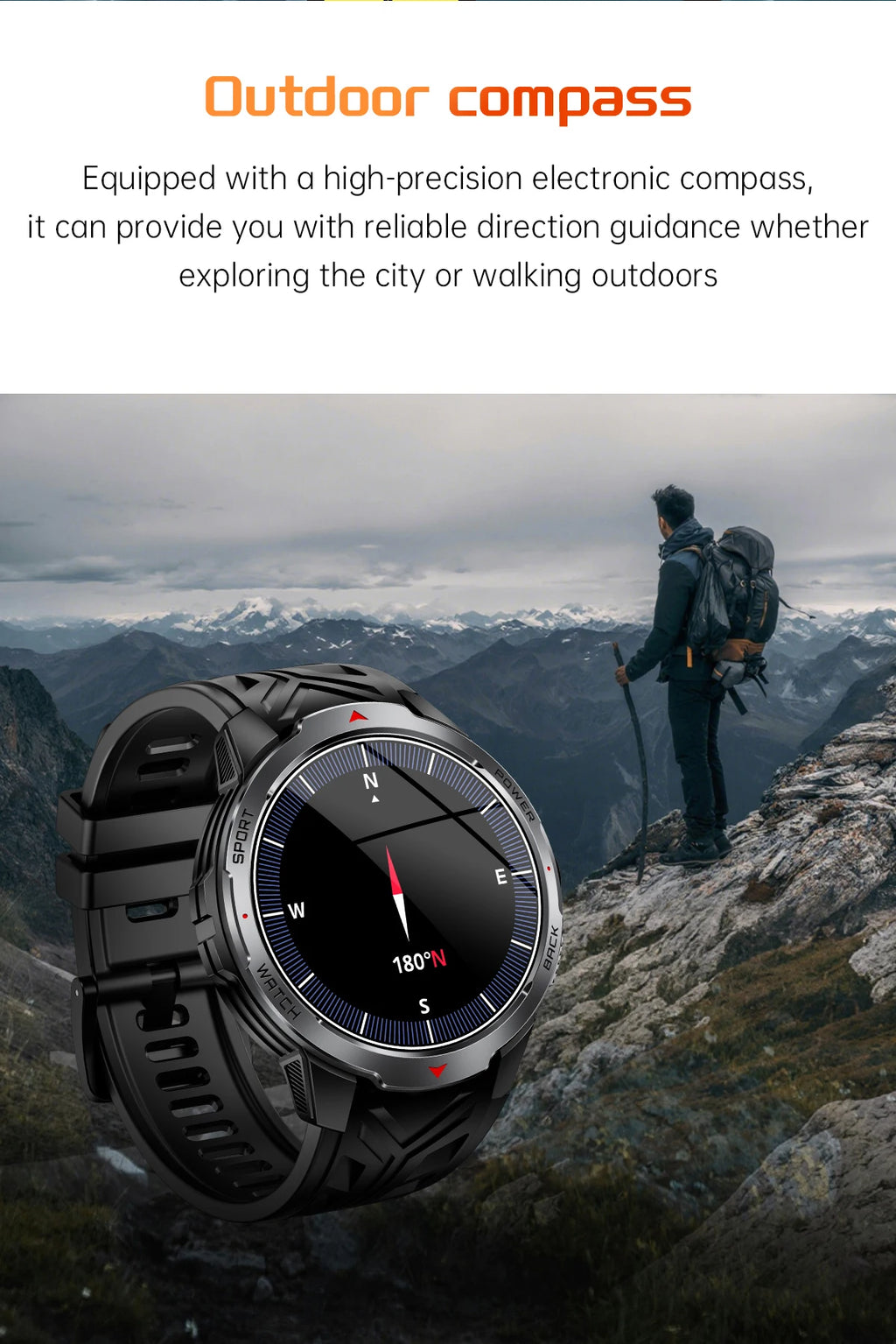 LIGE 1.7“ HD Screen LED Flashlight Outdoor Sports Smart Watch 2025 New 1100mAh Battery Compass 3ATM Waterproof SmartWatch Men
