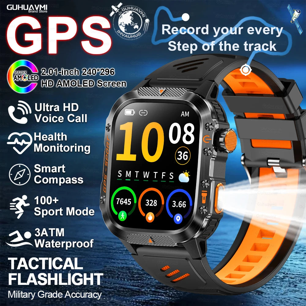 New Military Outdoor Sports GPS Smart Watch Men Built-in GPS Compass 10ATM Waterproof Swim Heart rate Bluetooth Call SmartWatch
