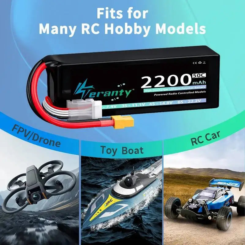 Teranty 4S Lipo FPV Drone Battery 14.8V 2200mAh 50C Softcase with T XT60 Plug for RC Car RC Helicopters Trucks RC Model Parts