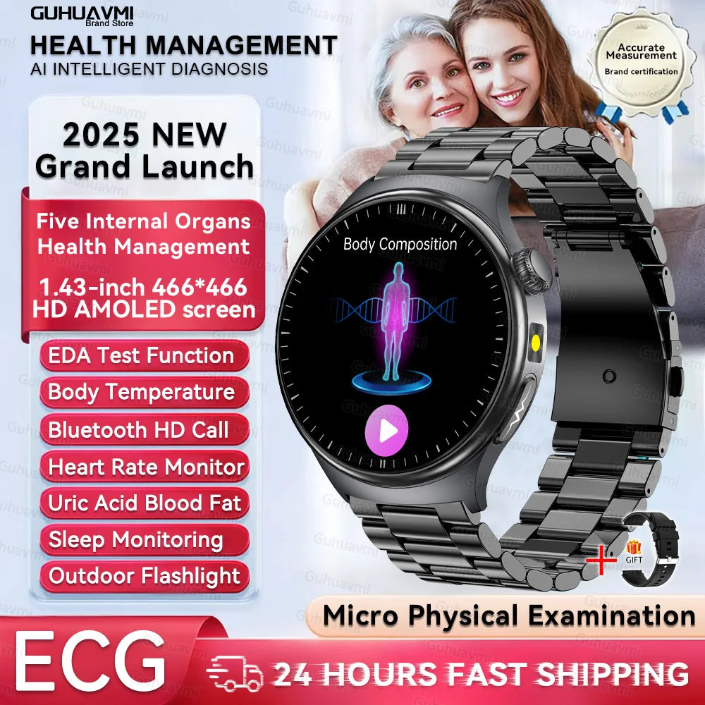 2025New Micro Physical Examination Smart Watch For Men Uric Acid Body Fat Five Organ Health Watches Bluetooth Call SmartBracelet