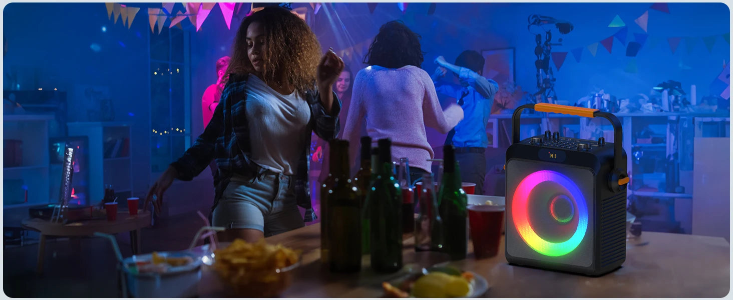 T19-T Karaoke machine with 2 wireless microphones, black Karaoke speakers with bass/treble adjustment