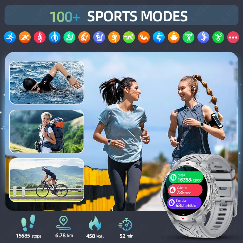 LIGE 1.7“ HD Screen LED Flashlight Outdoor Sports Smart Watch 2025 New 1100mAh Battery Compass 3ATM Waterproof SmartWatch Men