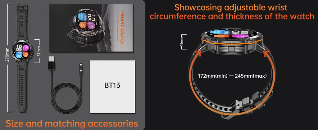 OUKITEL BT13 SmartWatch for Men 1.73" AMOLED 1000mAh, AI ChatGPT Bluetooth Calls Blood Oxygen Health Monitoring Fitness Watch