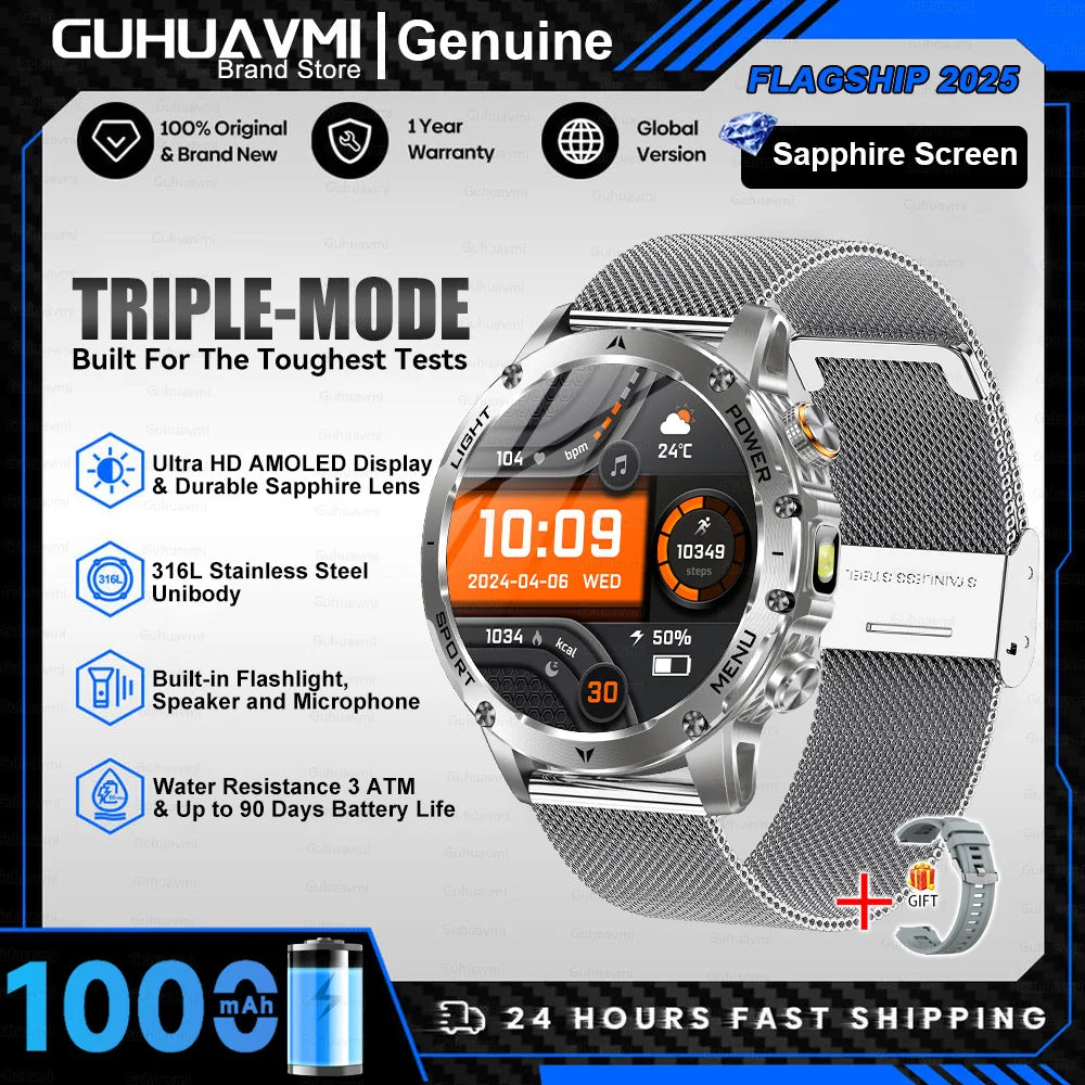 2025 New Military T-Rex3 Ultra 1000mAh Battery swim Smart watch tracker 5ATM Waterproof Heart Rate Sports tracker Smartwatch Men