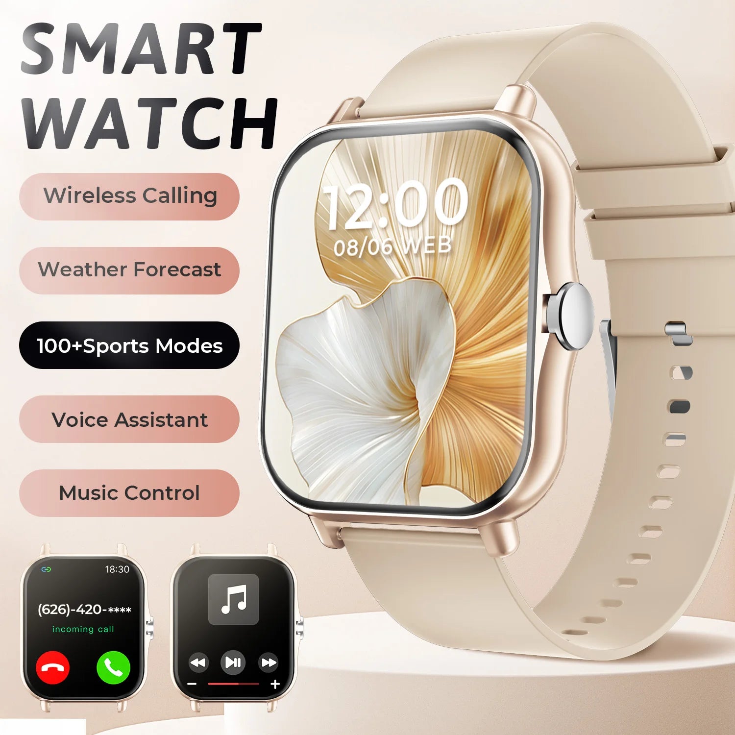 SIMSONLAB New Smart Watch Bluetooth Call Fitness Tracker Heart Rate Sleep Record Outdoor Sport Watch for Android/IOS Men Women - Clear Quartz Market