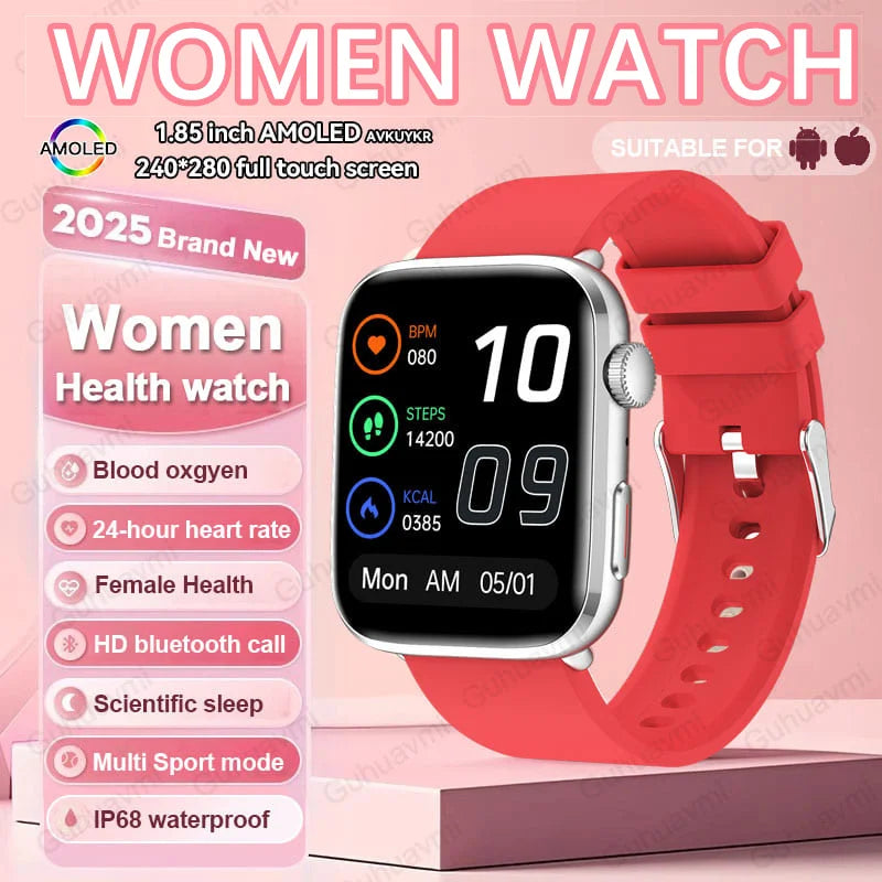 2025 New Genuine NFC Smat Watch For Men 1.85"AMOLED Screen Blood Pressure Heart Rate Female Health Waterproof Smarwatches Ladies