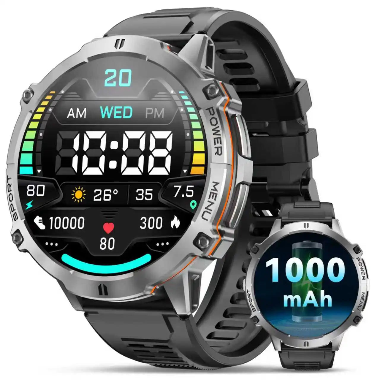 OUKITEL BT13 SmartWatch for Men 1.73" AMOLED 1000mAh, AI ChatGPT Bluetooth Calls Blood Oxygen Health Monitoring Fitness Watch