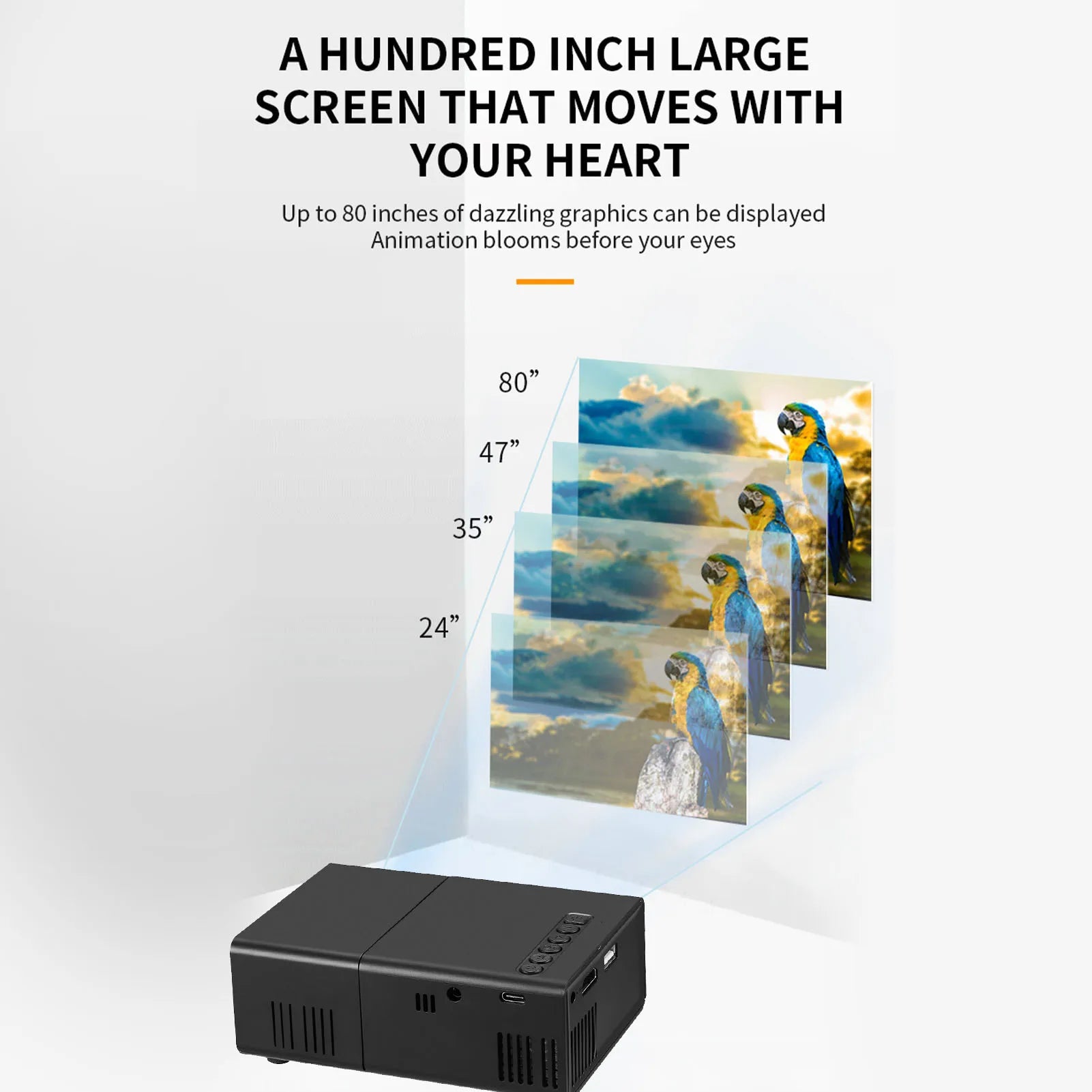 Manual Compact Projector 1080P Adjustable Auto Keystone Correction LED Movie Projector with Stereo Speaker Remote Control