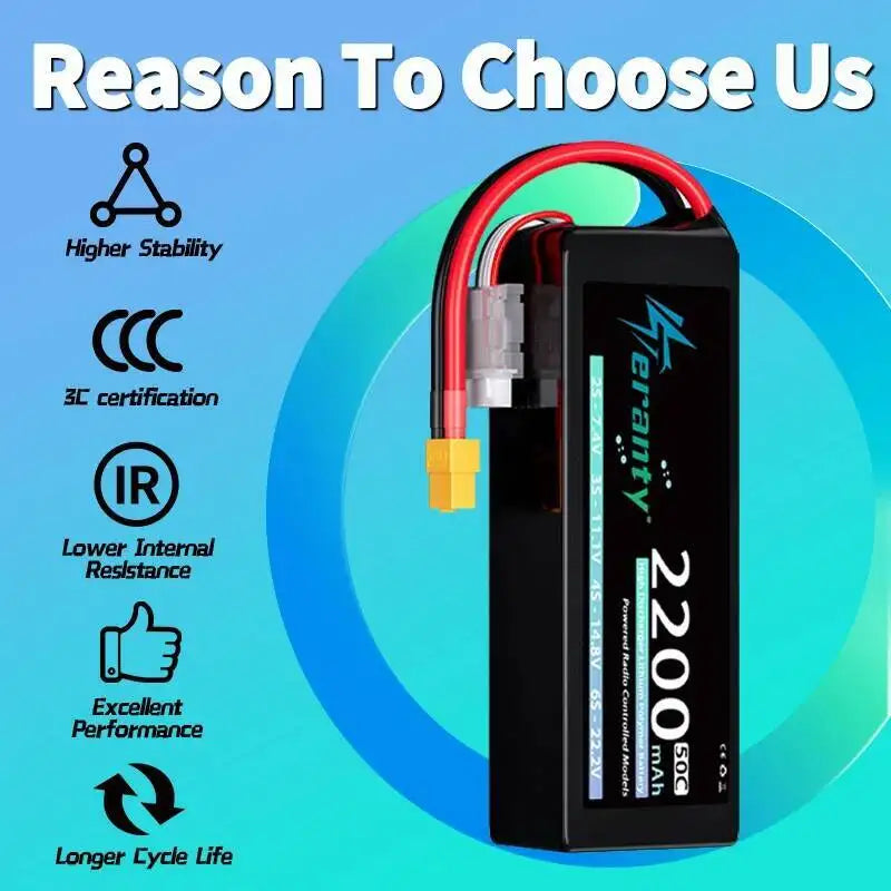 Teranty 4S Lipo FPV Drone Battery 14.8V 2200mAh 50C Softcase with T XT60 Plug for RC Car RC Helicopters Trucks RC Model Parts