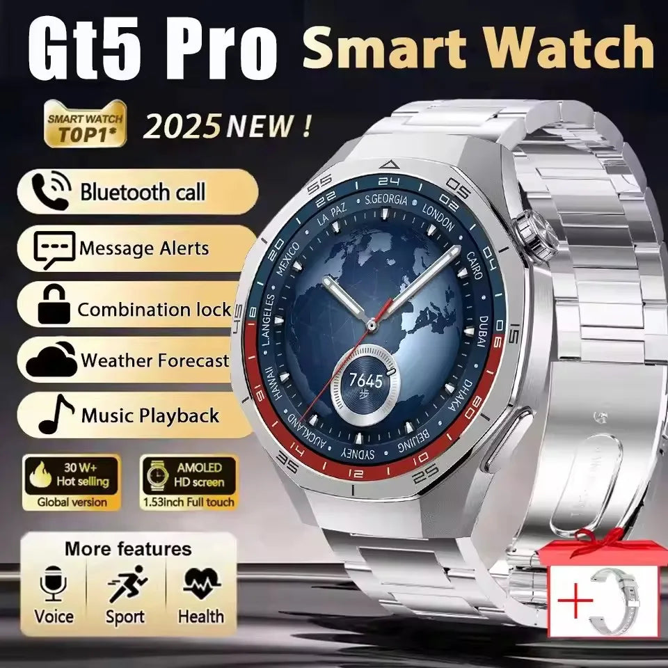 Gt5 Pro 2025 New Smart Watch Men's 1.52 HD Screen Bluetooth Talk Heart Rate Monitor Men Women NFC Outdoor Sports Smart Watch