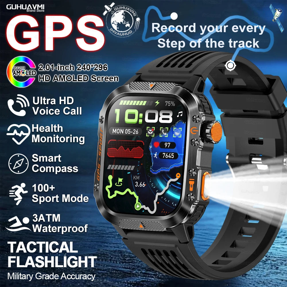 New Military Outdoor Sports GPS Smart Watch Men Built-in GPS Compass 10ATM Waterproof Swim Heart rate Bluetooth Call SmartWatch