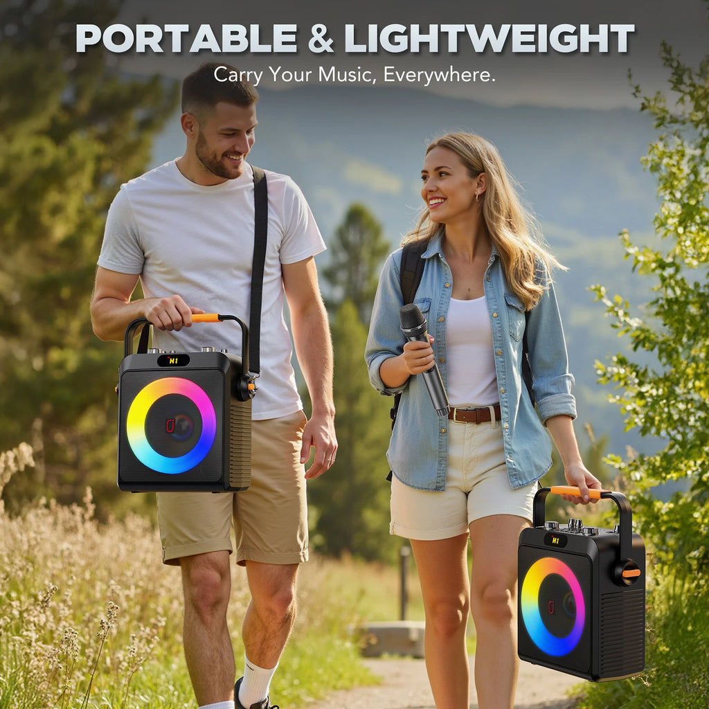 T19-T Karaoke machine with 2 wireless microphones, black Karaoke speakers with bass/treble adjustment