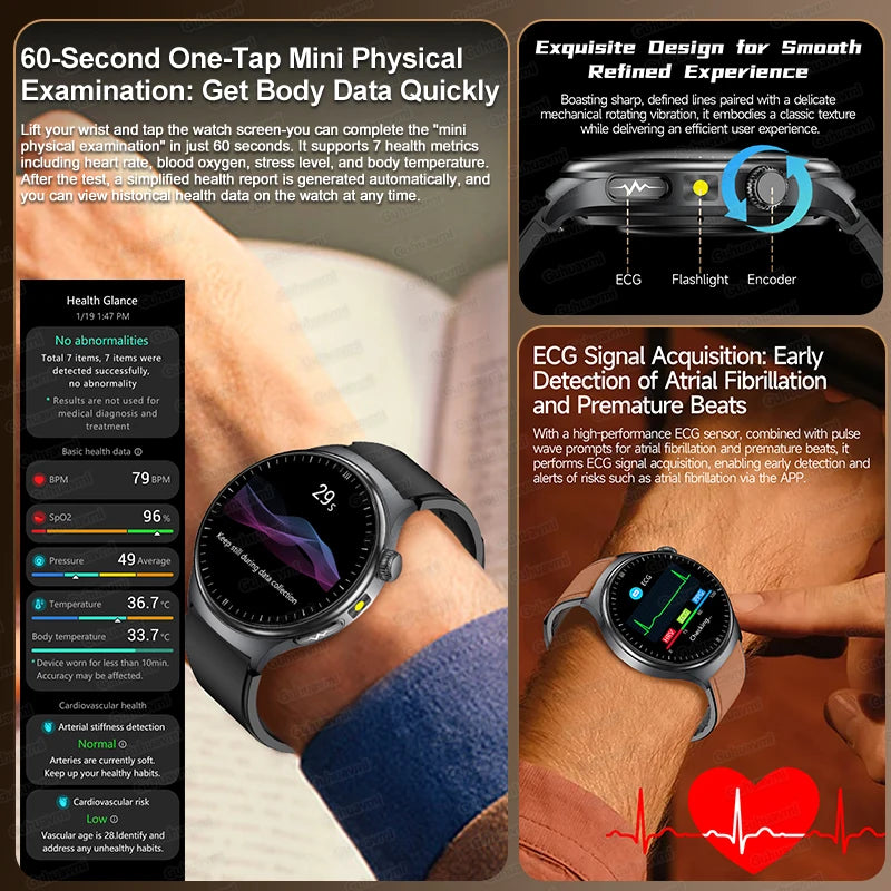 2025New Micro Physical Examination Smart Watch For Men Uric Acid Body Fat Five Organ Health Watches Bluetooth Call SmartBracelet