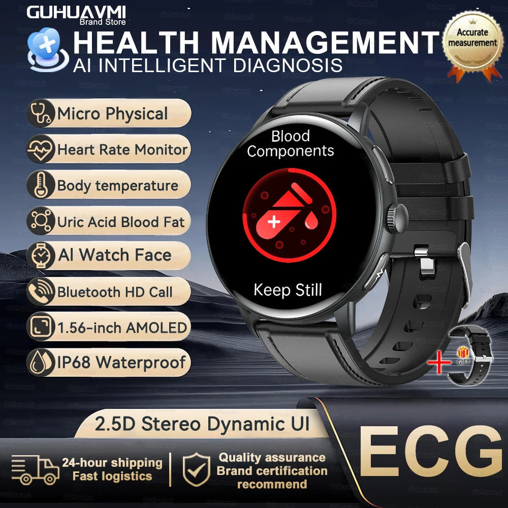 2026 New Professional Health Smart Watch Health Blood oxygen Pressure Uric Acid Blood lipid ECG Sports Call watch For Man Women
