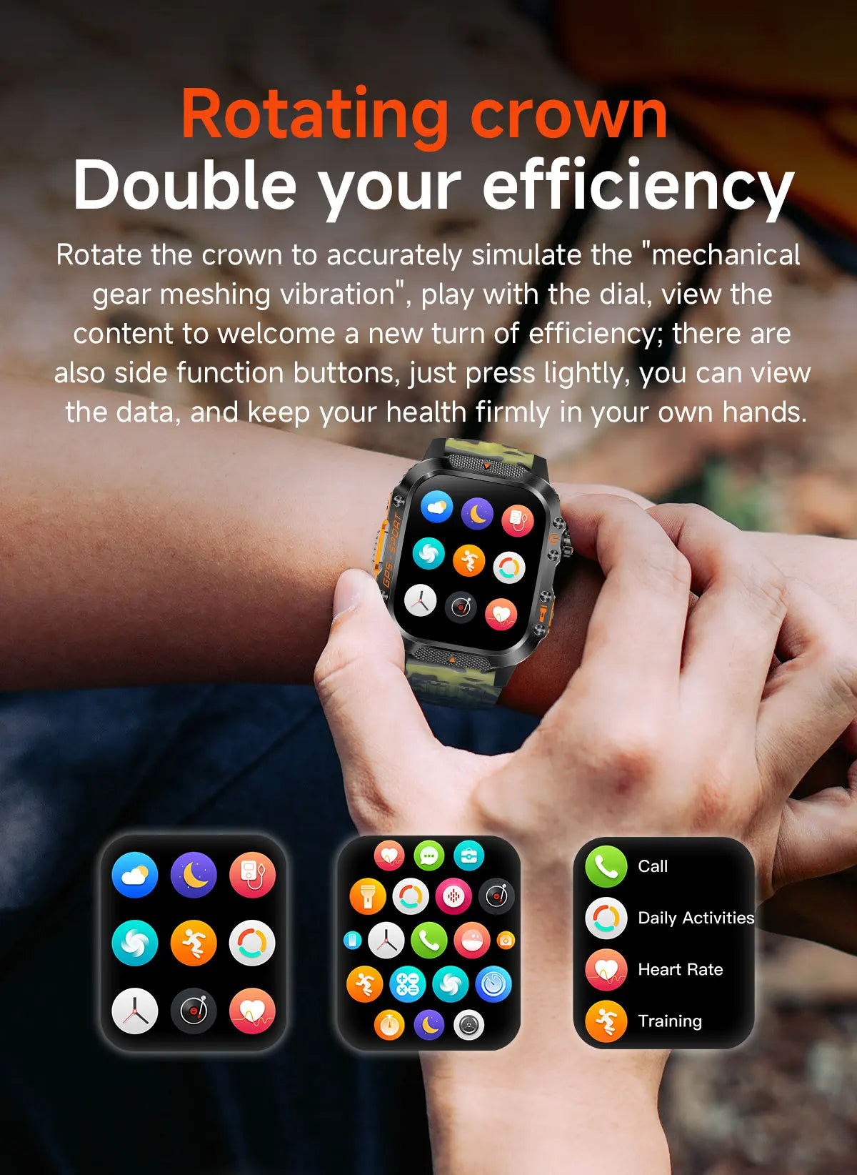 New Military Outdoor Sports GPS Smart Watch Men Built-in GPS Compass 10ATM Waterproof Swim Heart rate Bluetooth Call SmartWatch - Clear Quartz Market