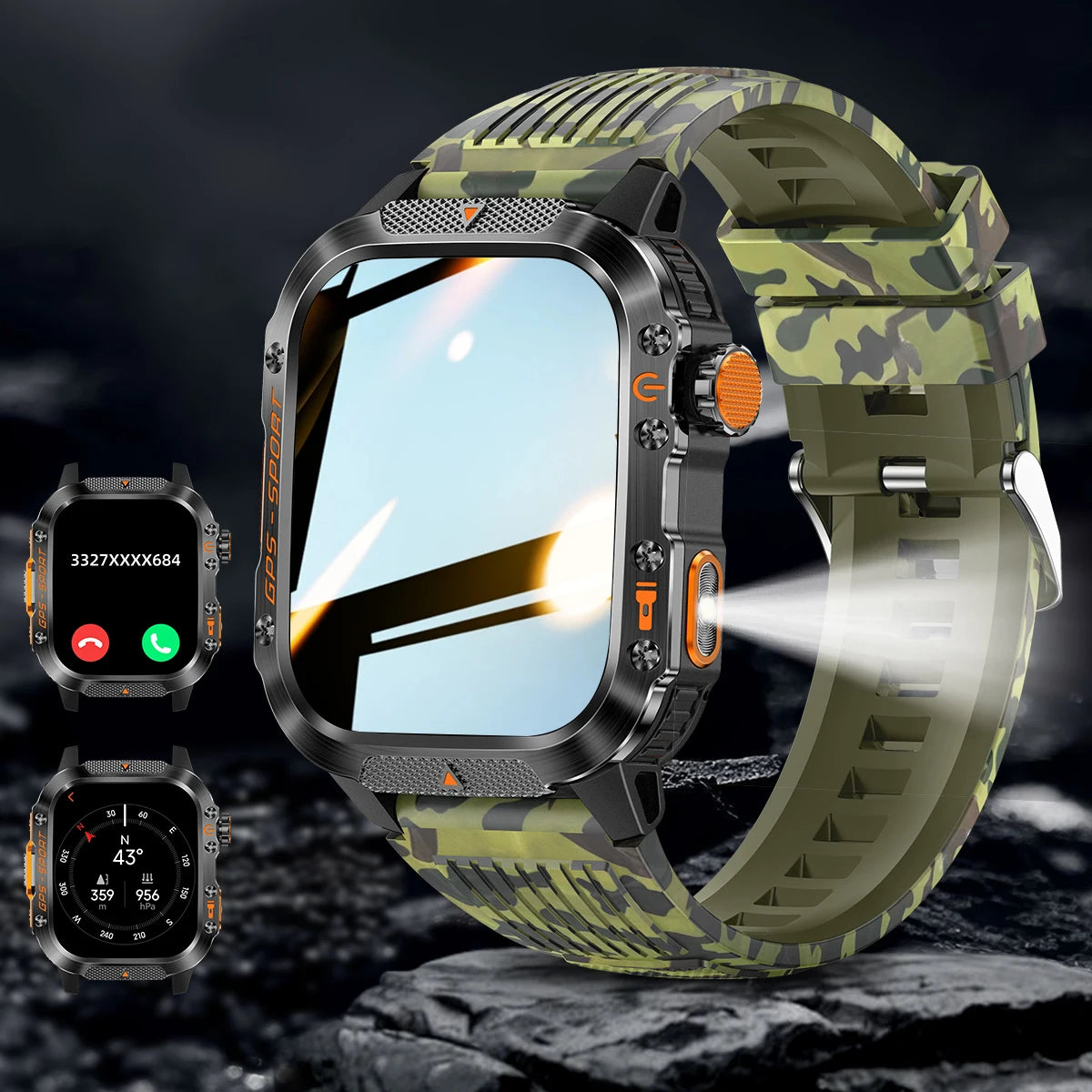 New Smart Watch Built-in Dual-frequency GPS Wireless Call 3ATM Waterproof  LED Flashlight Compass Men's Outdoor Sport Smartwatch